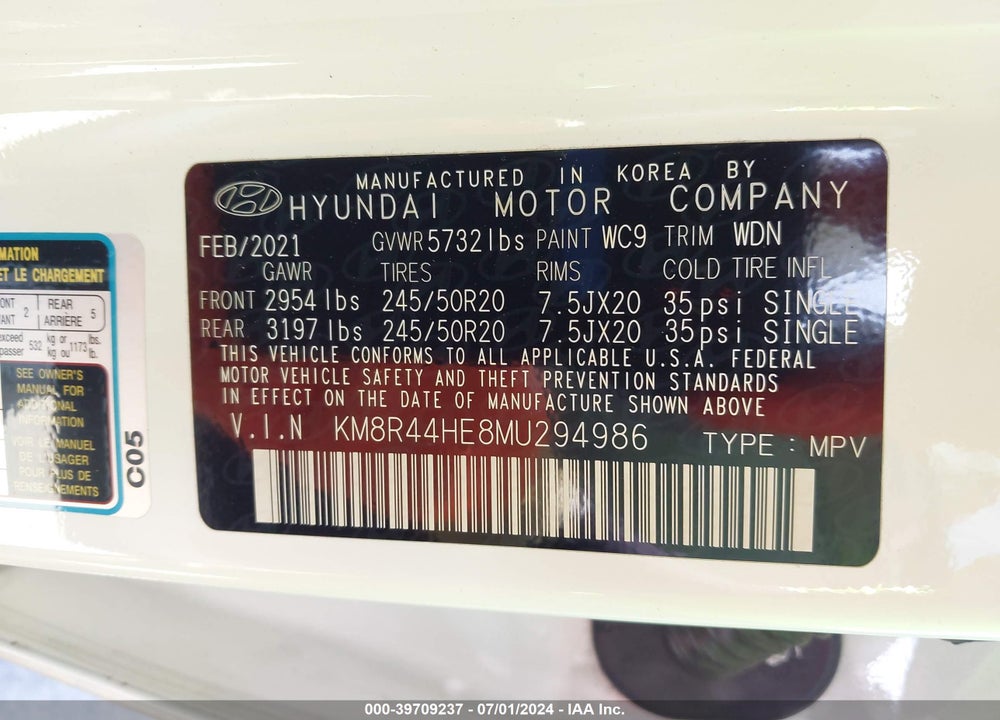 2021 HYUNDAI PALISADE SEL VIN: KM8R44HE8MU294986