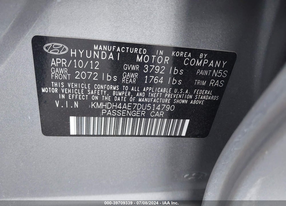 2013 HYUNDAI ELANTRA GLS VIN: KMHDH4AE7DU514790