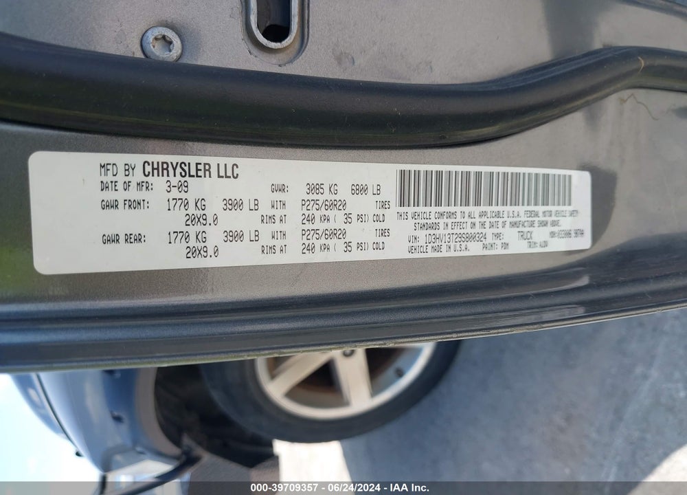 2009 DODGE RAM 1500 SLT/SPORT/TRX VIN: 1D3HV13T29S800324