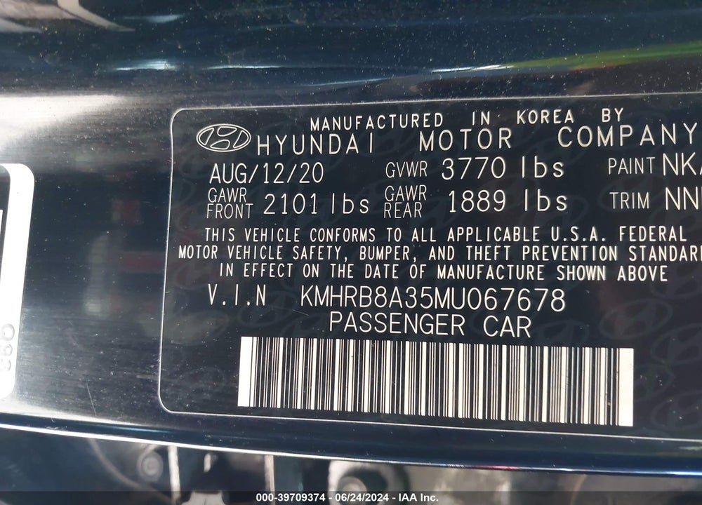 2021 HYUNDAI VENUE SE VIN: KMHRB8A35MU067678