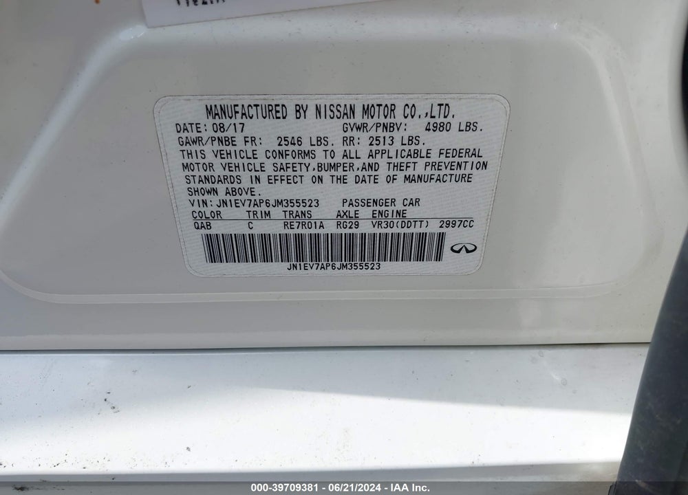 2018 INFINITI Q50 3.0T LUXE VIN: JN1EV7AP6JM355523
