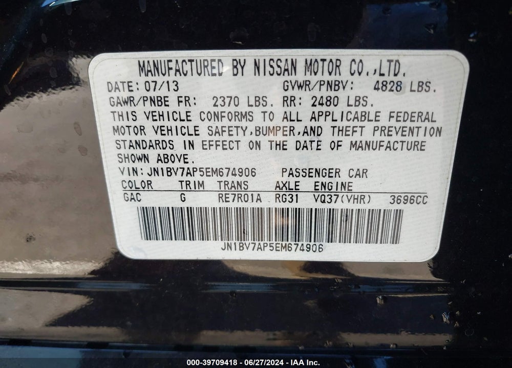 2014 INFINITI Q50 SPORT VIN: JN1BV7AP5EM674906