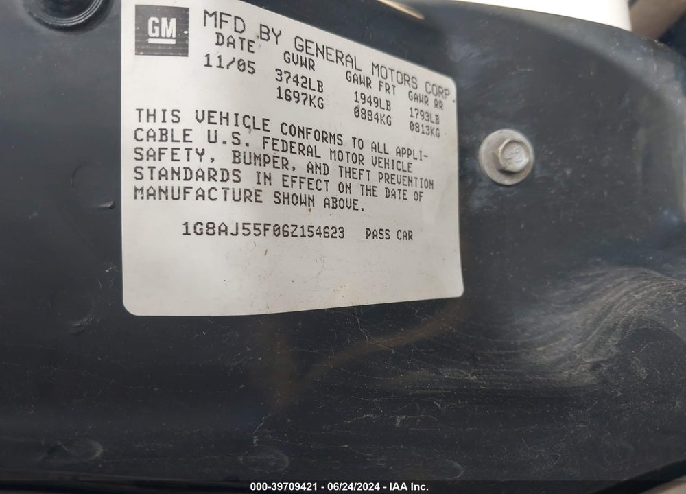 2006 SATURN ION VIN: 1G8AJ55F06Z154623