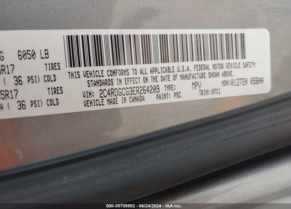 2014 DODGE GRAND CARAVAN SXT VIN: 2C4RDGCG3ER264209