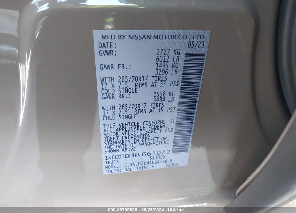 2023 NISSAN FRONTIER PRO-4X 4X4 VIN: 1N6ED1EK8PN661022