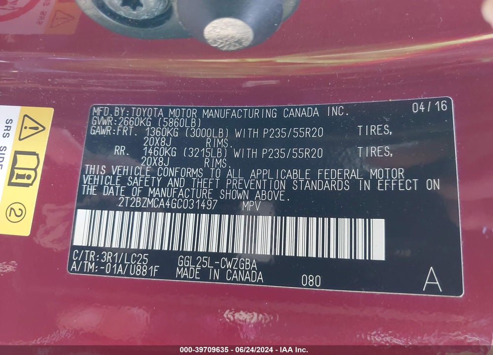 2016 LEXUS RX 350 F-SPORT VIN: 2T2BZMCA4GC031497