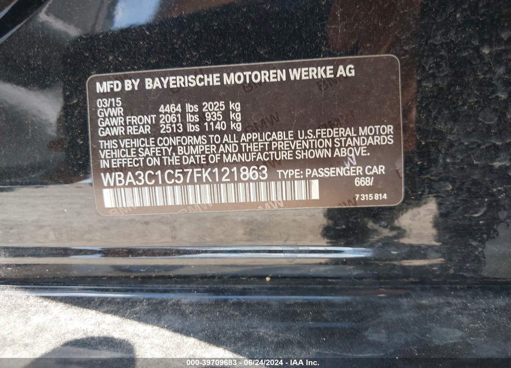2015 BMW 328I VIN: WBA3C1C57FK121863