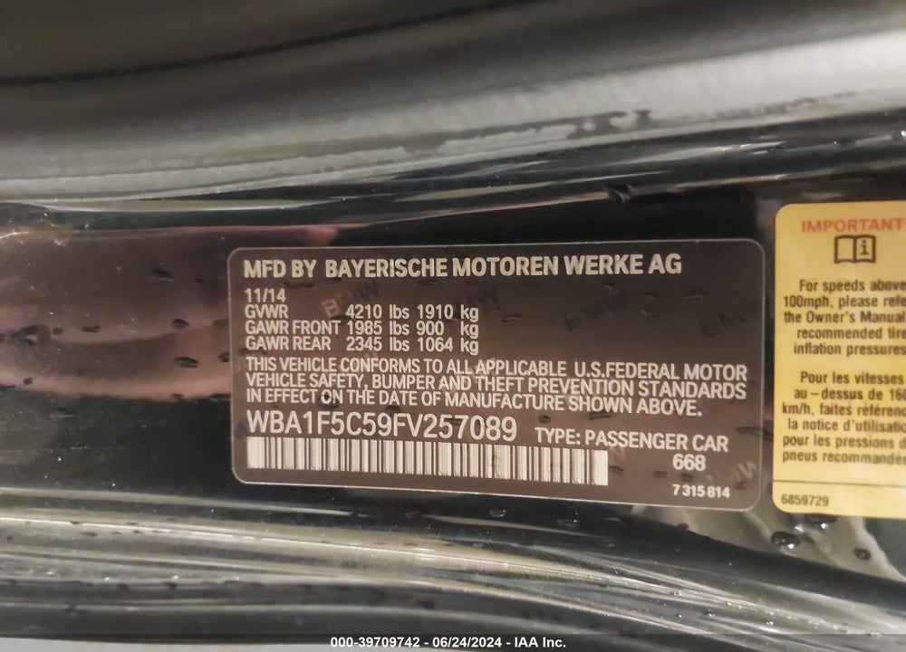 2015 BMW 228I VIN: WBA1F5C59FV257089