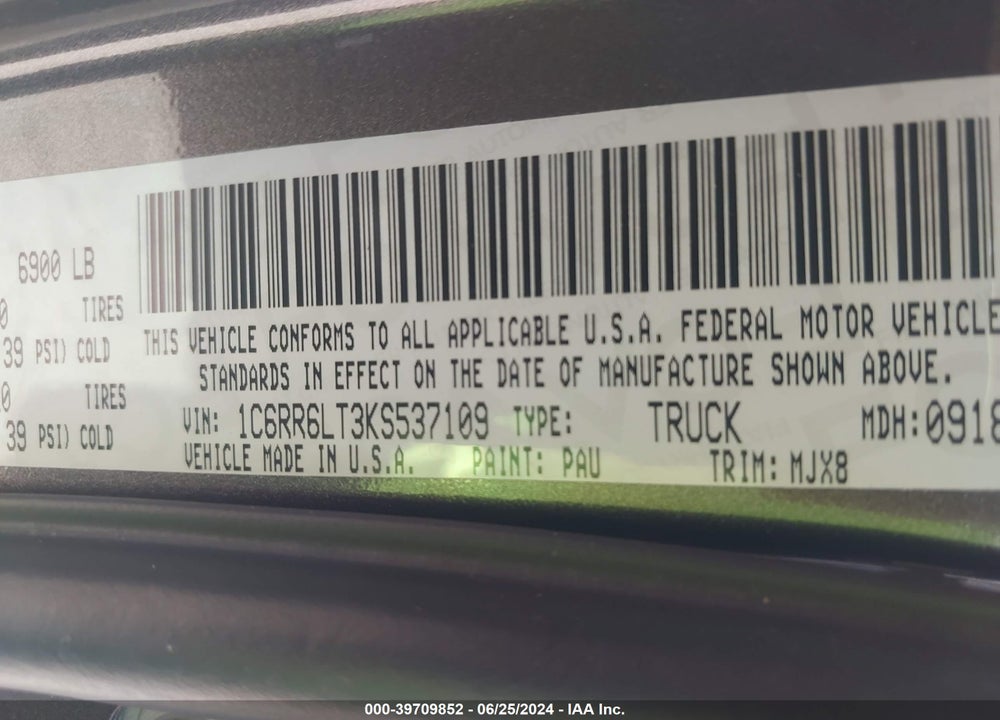 2019 RAM 1500 CLASSIC LONE STAR 4X2 5'7 BOX VIN: 1C6RR6LT3KS537109