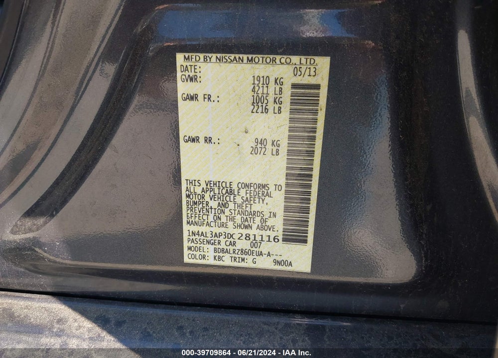 2013 NISSAN ALTIMA 2.5 S VIN: 1N4AL3AP3DC281116
