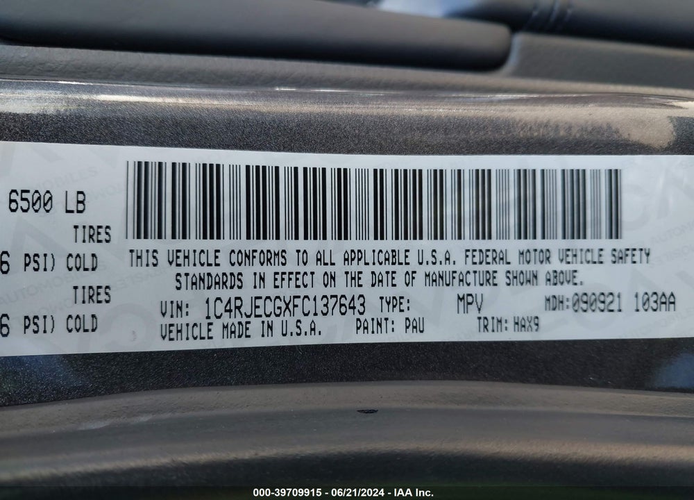 2015 JEEP GRAND CHEROKEE HIGH ALTITUDE VIN: 1C4RJECGXFC137643