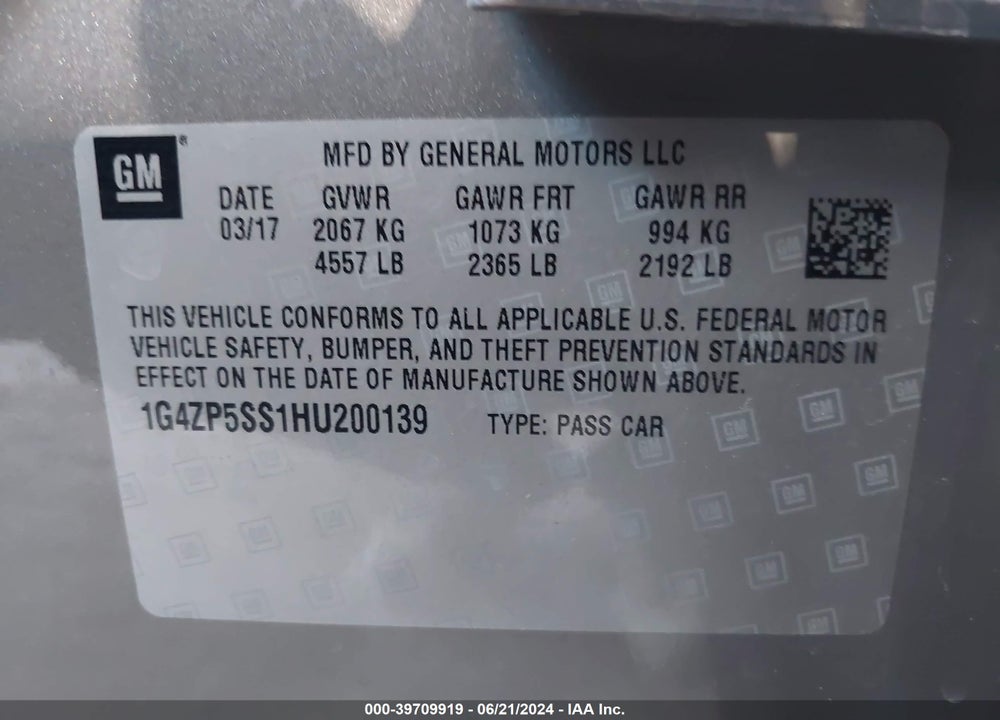 2017 BUICK LACROSSE ESSENCE VIN: 1G4ZP5SS1HU200139