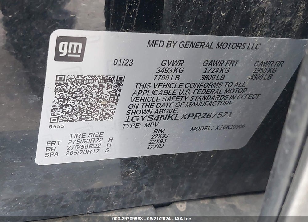 2023 CADILLAC ESCALADE ESV 4WD SPORT VIN: 1GYS4NKLXPR267521