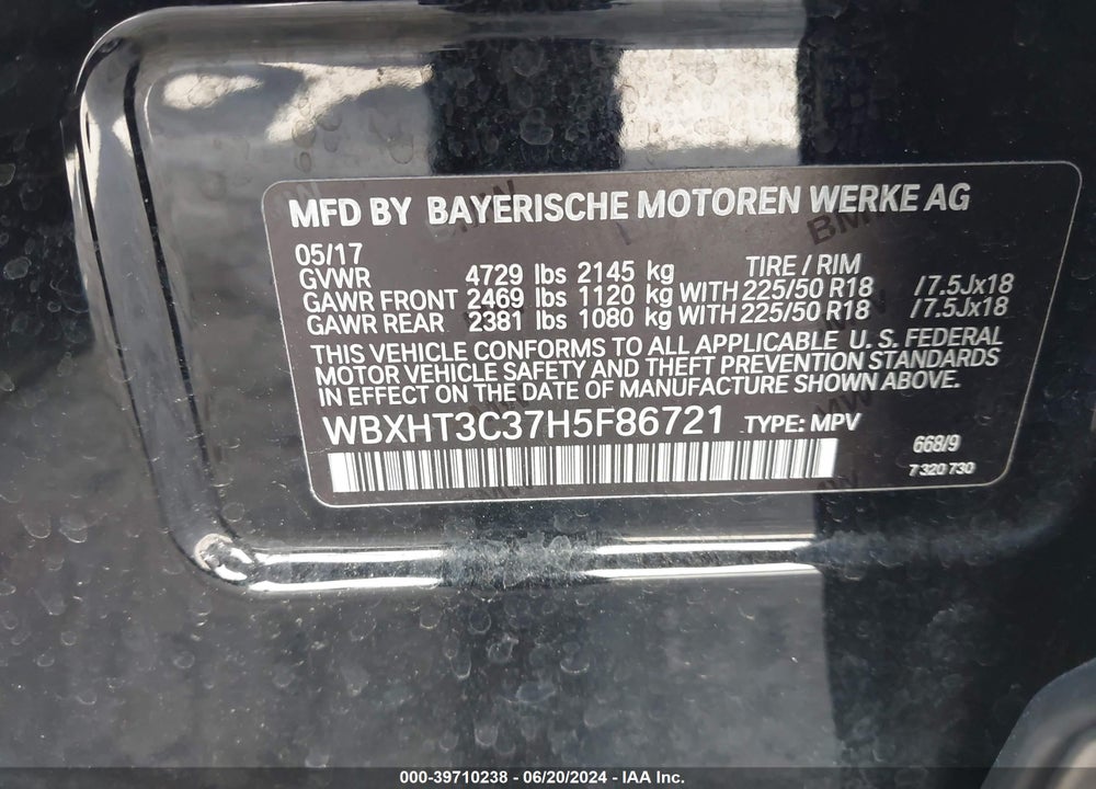2017 BMW X1 XDRIVE28I VIN: WBXHT3C37H5F86721