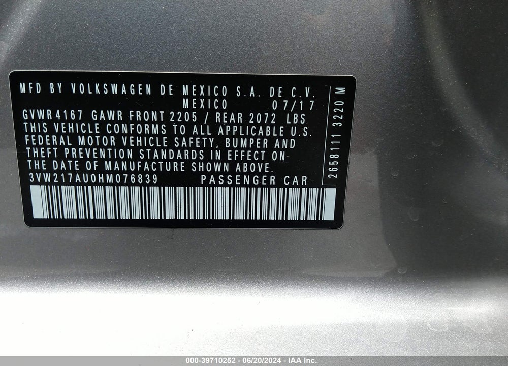 2017 VOLKSWAGEN GOLF TSI S 4-DOOR/TSI SE 4-DOOR/TSI SEL 4-DOOR/TSI WOLFSBURG EDITION 4-DOOR VIN: 3VW217AU0HM076839