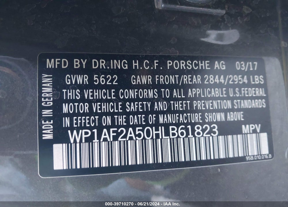 2017 PORSCHE MACAN TURBO VIN: WP1AF2A50HLB61823