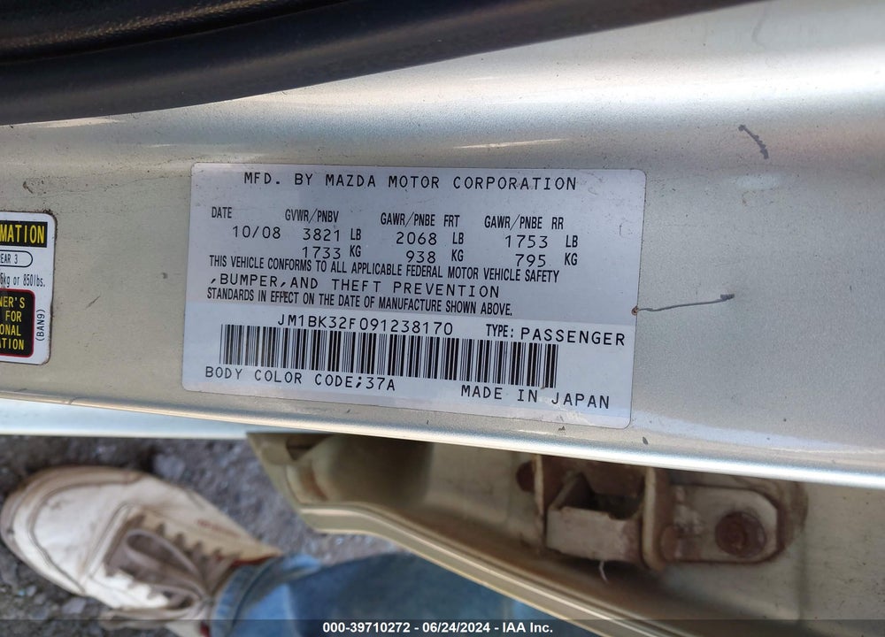 2009 MAZDA 3 I VIN: JM1BK32F091238170