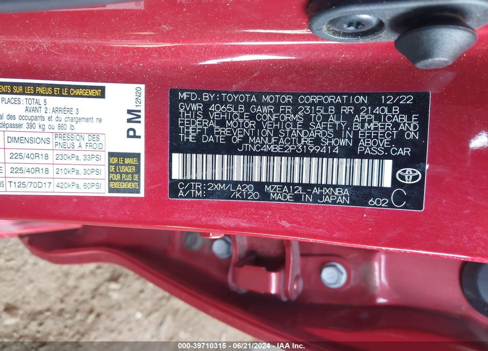 2023 TOYOTA COROLLA XSE VIN: JTNC4MBE2P3199414