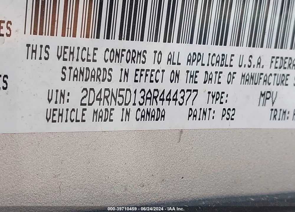 2010 DODGE GRAND CARAVAN SXT VIN: 2D4RN5D13AR444377