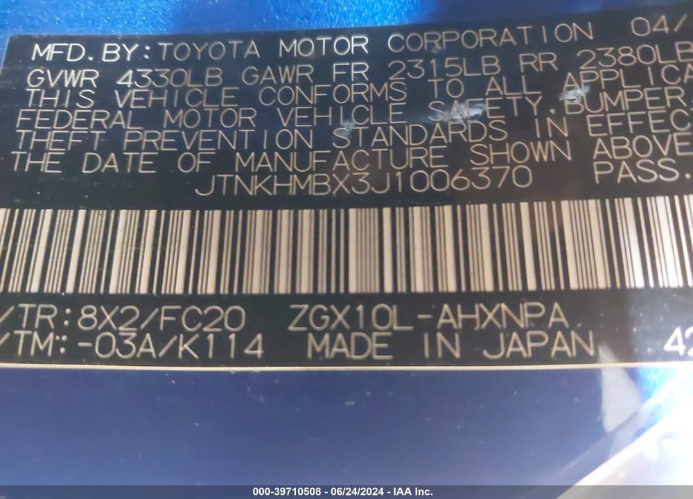 2018 TOYOTA C-HR XLE VIN: JTNKHMBX3J1006370