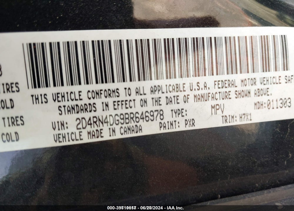 2011 DODGE GRAND CARAVAN EXPRESS VIN: 2D4RN4DG9BR646978