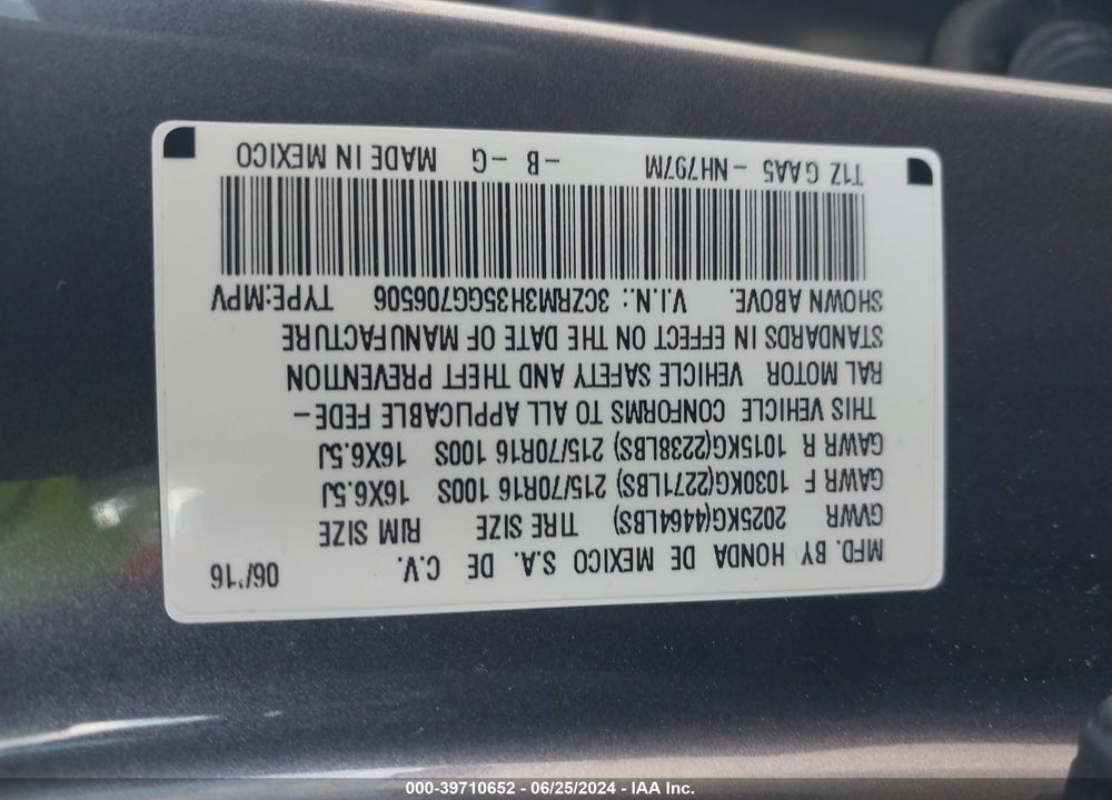 2016 HONDA CR-V LX VIN: 3CZRM3H35GG706506