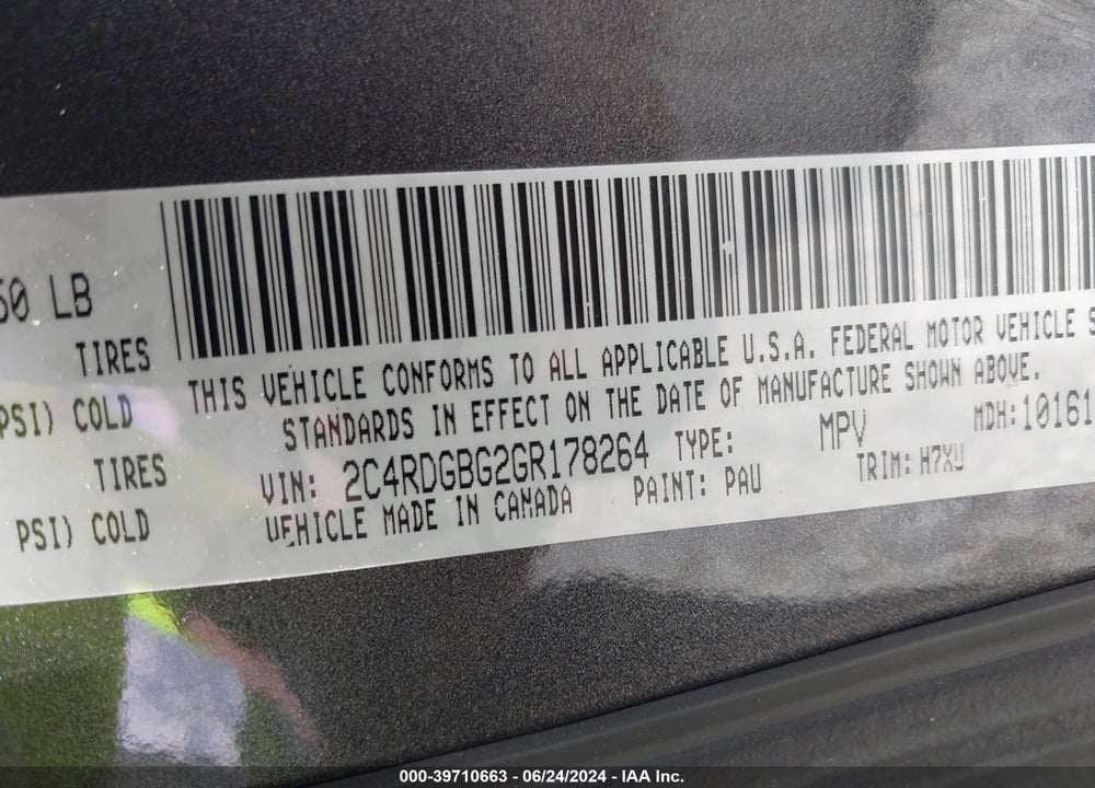 2016 DODGE GRAND CARAVAN SE VIN: 2C4RDGBG2GR178264