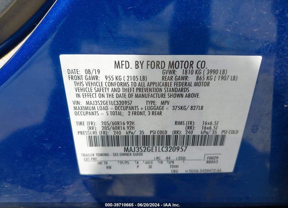 2020 FORD ECOSPORT SE VIN: MAJ3S2GE1LC320957