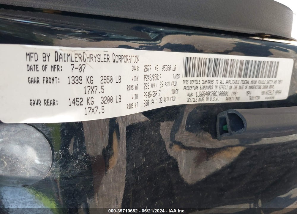 2008 JEEP GRAND CHEROKEE LAREDO VIN: 1J8GR48K78C108801