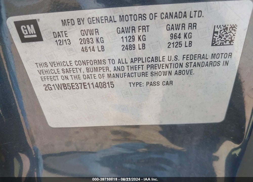 2014 CHEVROLET IMPALA LIMITED LT VIN: 2G1WB5E37E1140815