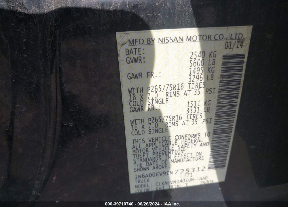 2014 NISSAN FRONTIER PRO-4X VIN: 1N6AD0EV9EN725312
