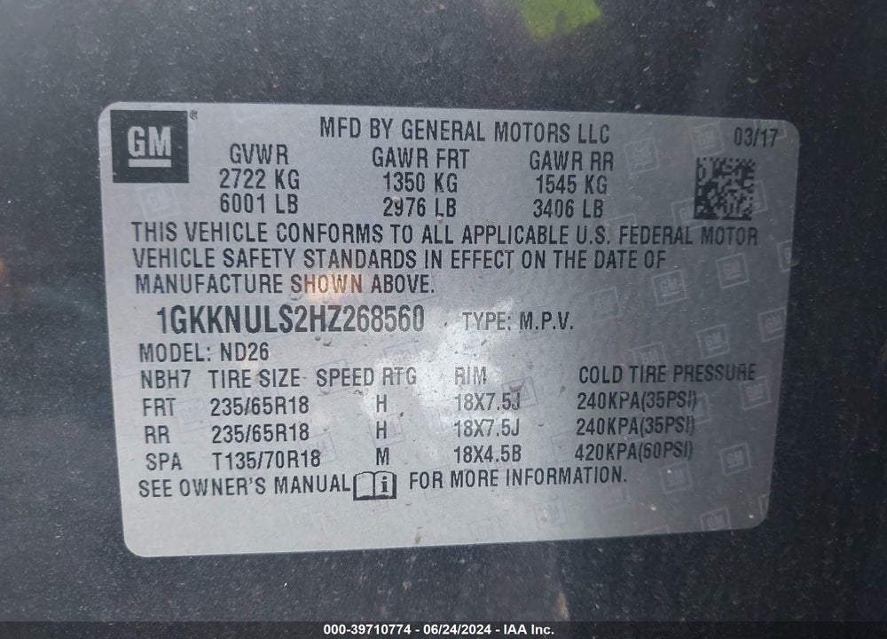 2017 GMC ACADIA SLT-1 VIN: 1GKKNULS2HZ268560