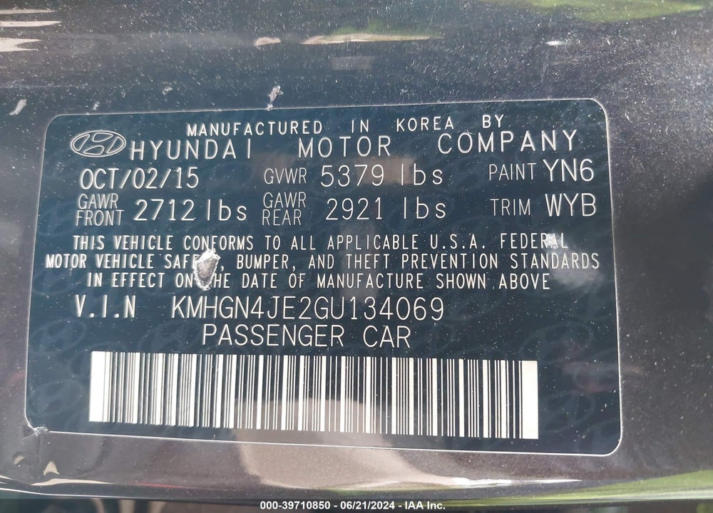 2016 HYUNDAI GENESIS 3.8 VIN: KMHGN4JE2GU134069