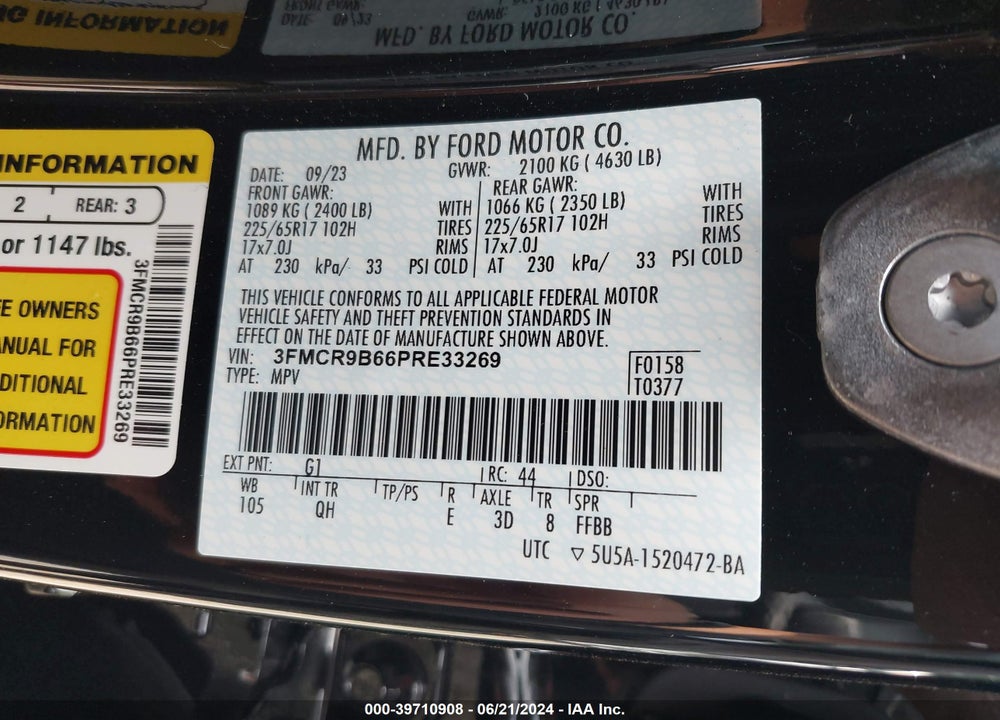 2023 FORD BRONCO SPORT BIG BEND VIN: 3FMCR9B66PRE33269