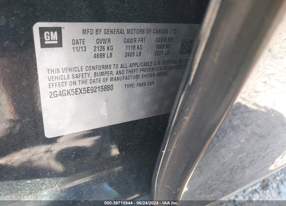 2014 BUICK REGAL TURBO VIN: 2G4GK5EX5E9215880