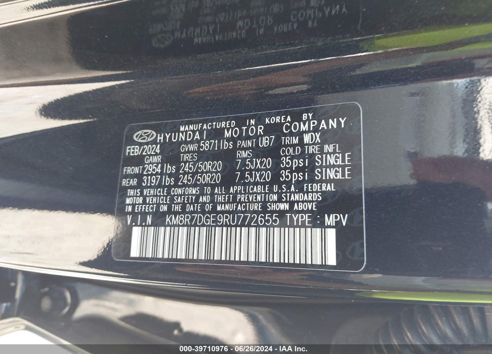 2024 HYUNDAI PALISADE CALLIGRAPHY VIN: KM8R7DGE9RU772655