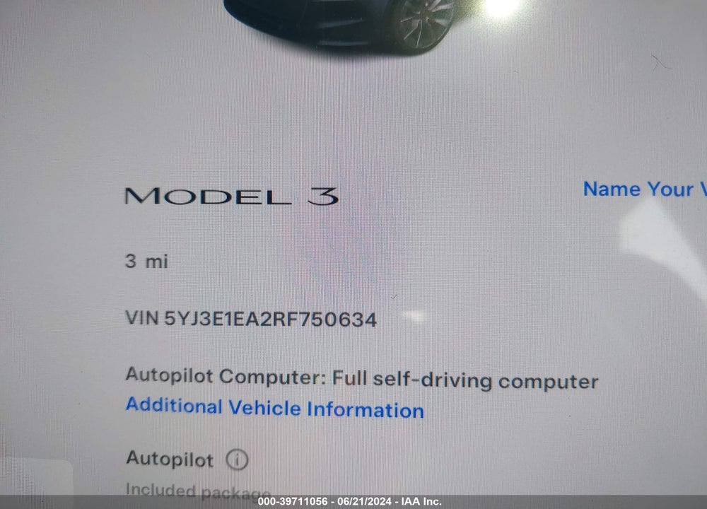 2024 TESLA MODEL 3 REAR-WHEEL DRIVE VIN: 5YJ3E1EA2RF750634