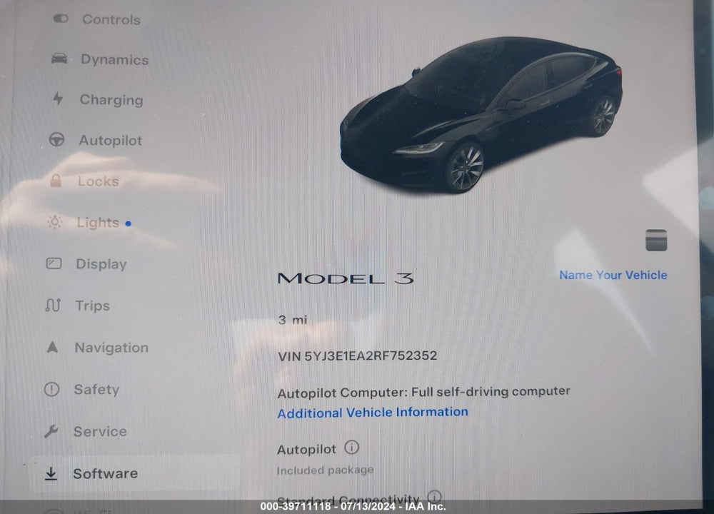 2024 TESLA MODEL 3 REAR-WHEEL DRIVE VIN: 5YJ3E1EA2RF752352