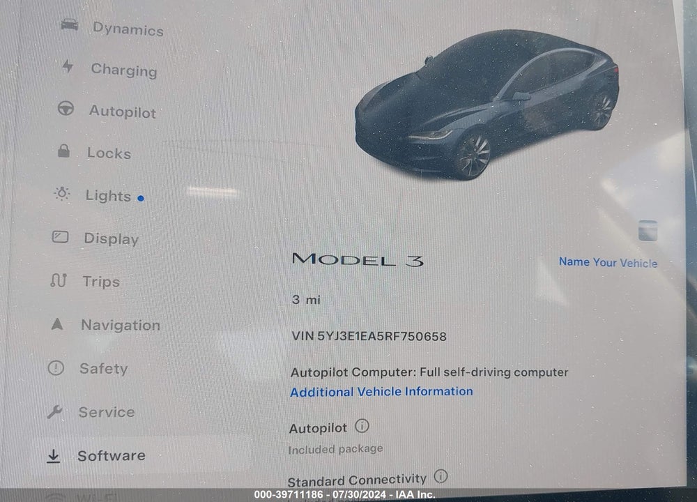 2024 TESLA MODEL 3 REAR-WHEEL DRIVE VIN: 5YJ3E1EA5RF750658