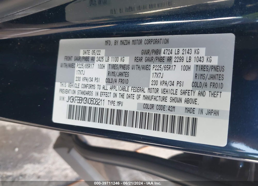 2022 MAZDA CX-5 2.5 S SELECT VIN: JM3KFBBM3N0608211