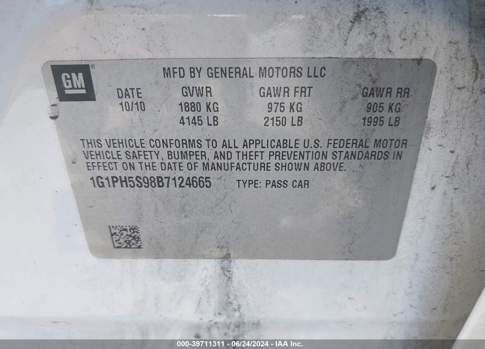 2011 CHEVROLET CRUZE LTZ VIN: 1G1PH5S98B7124665