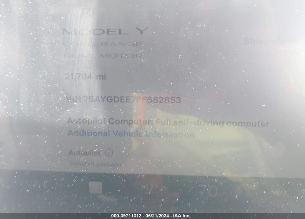2023 TESLA MODEL Y AWD/LONG RANGE DUAL MOTOR ALL-WHEEL DRIVE VIN: 7SAYGDEE7PF682853