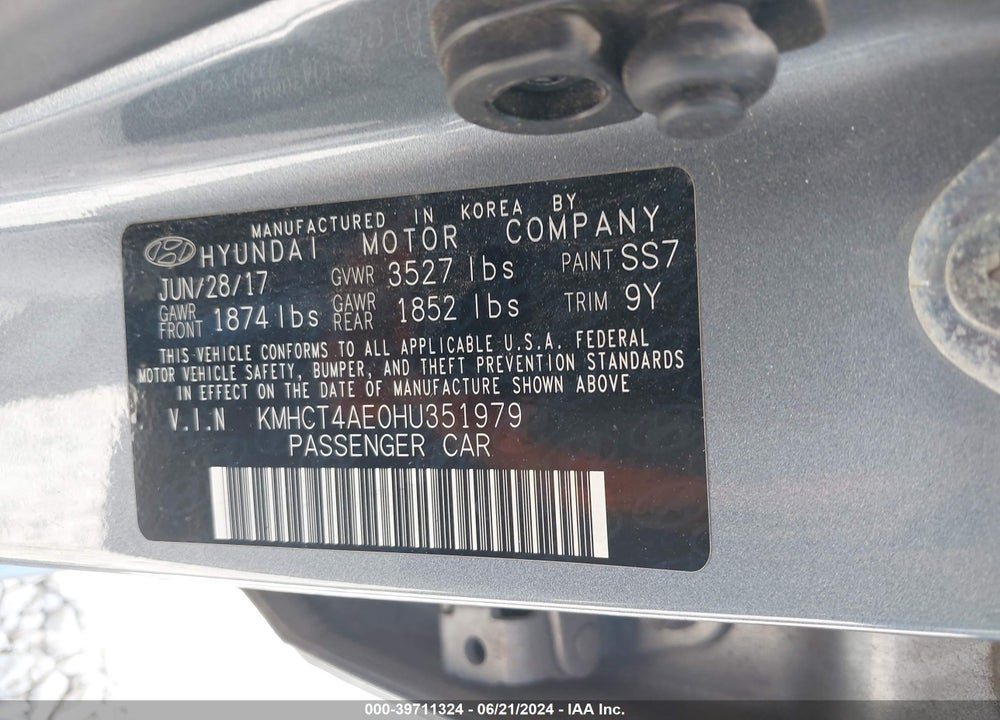 2017 HYUNDAI ACCENT VALUE EDITION VIN: KMHCT4AE0HU351979