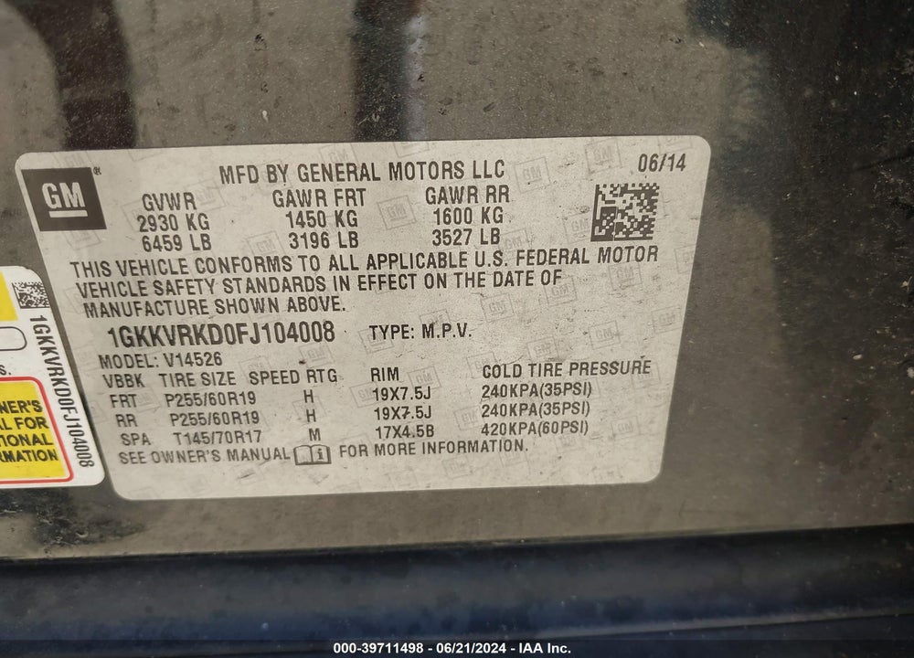2015 GMC ACADIA VIN: 1GKKVRKD0FJ104008