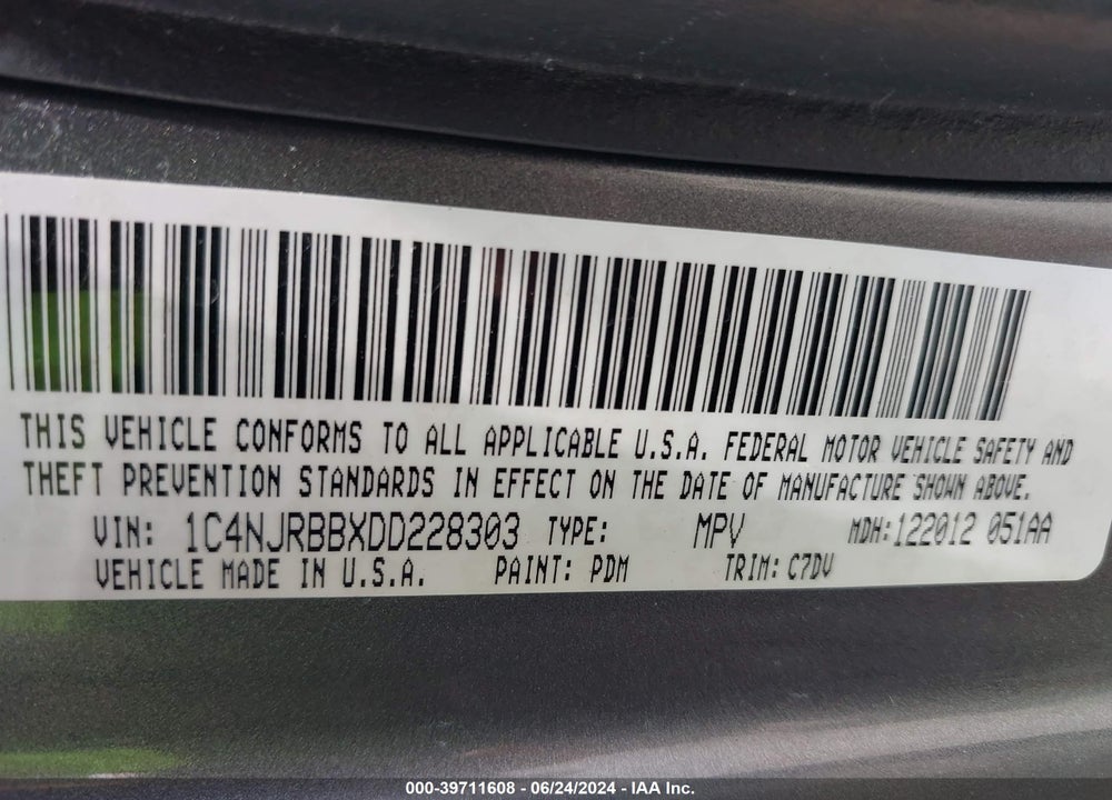 2013 JEEP PATRIOT SPORT VIN: 1C4NJRBBXDD228303