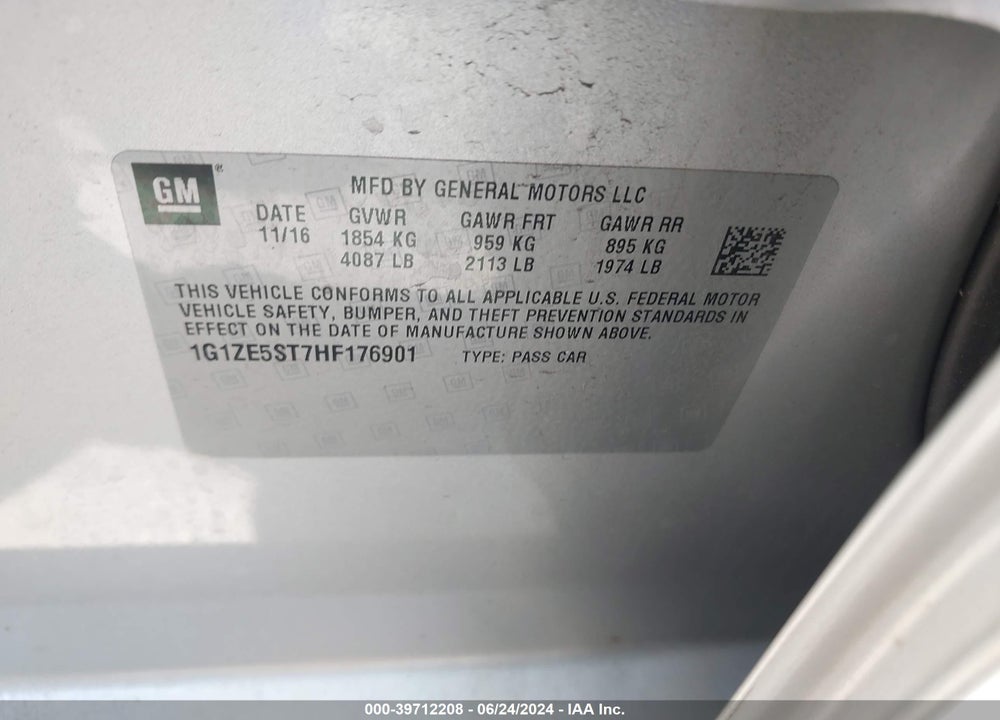 2017 CHEVROLET MALIBU 1LT VIN: 1G1ZE5ST7HF176901