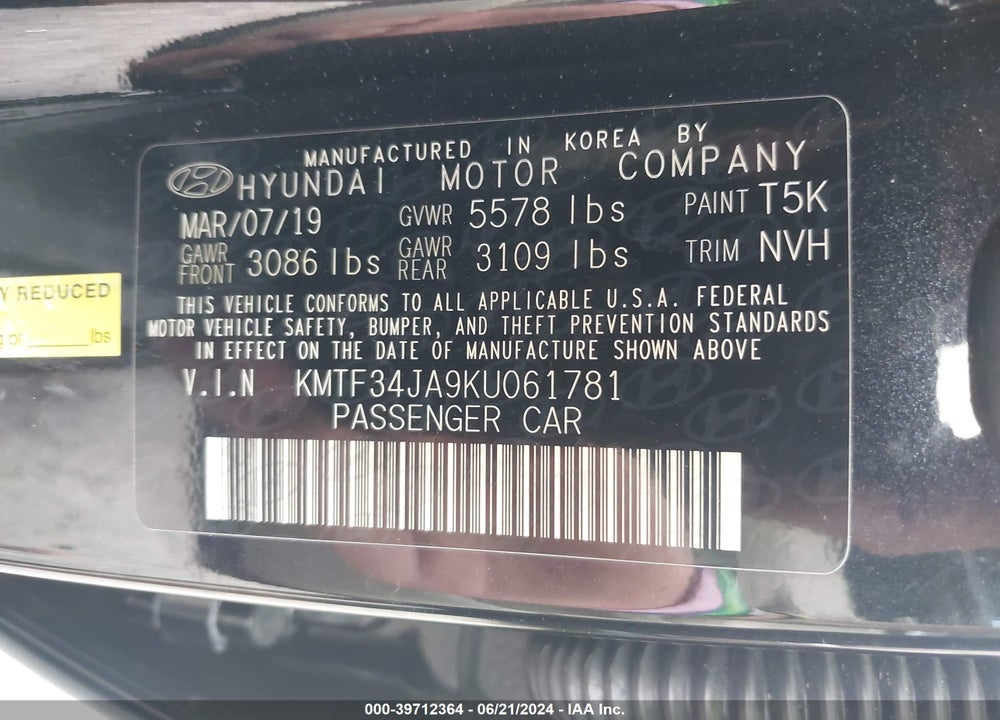 2019 GENESIS G90 3.3T PREMIUM VIN: KMTF34JA9KU061781