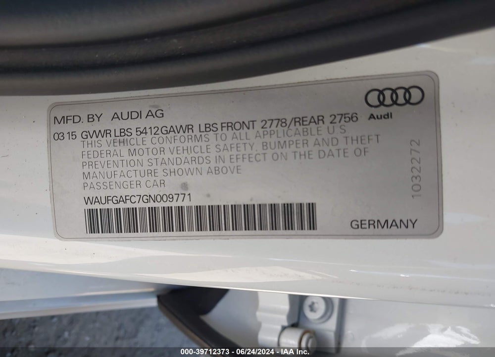 2016 AUDI A6 3.0T PREMIUM PLUS VIN: WAUFGAFC7GN009771