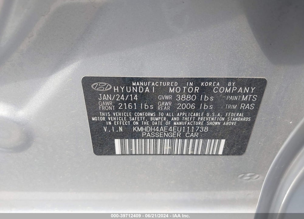 2014 HYUNDAI ELANTRA SE VIN: KMHDH4AE4EU111738