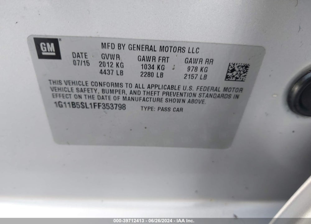 2015 CHEVROLET MALIBU LS VIN: 1G11B5SL1FF353798